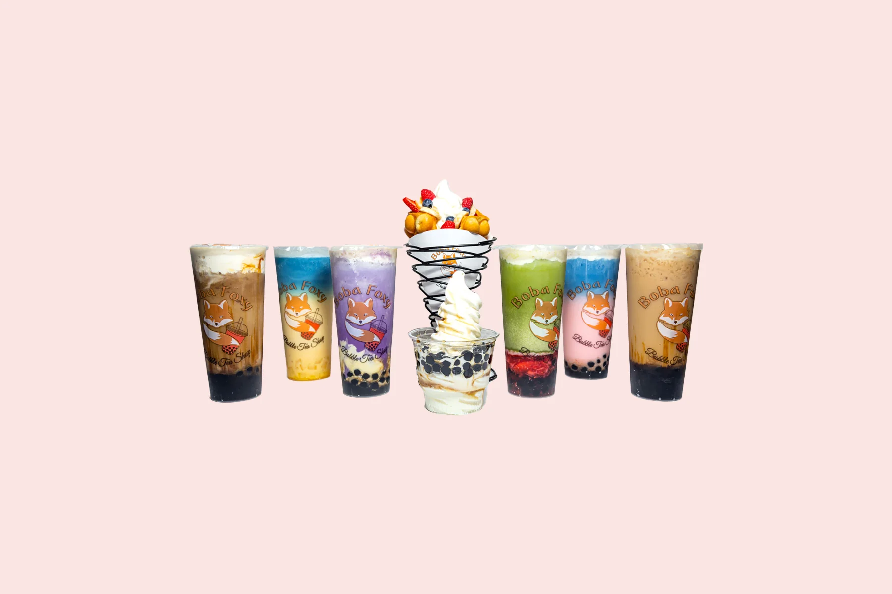 Boba Foxy colorful bubble tea drinks