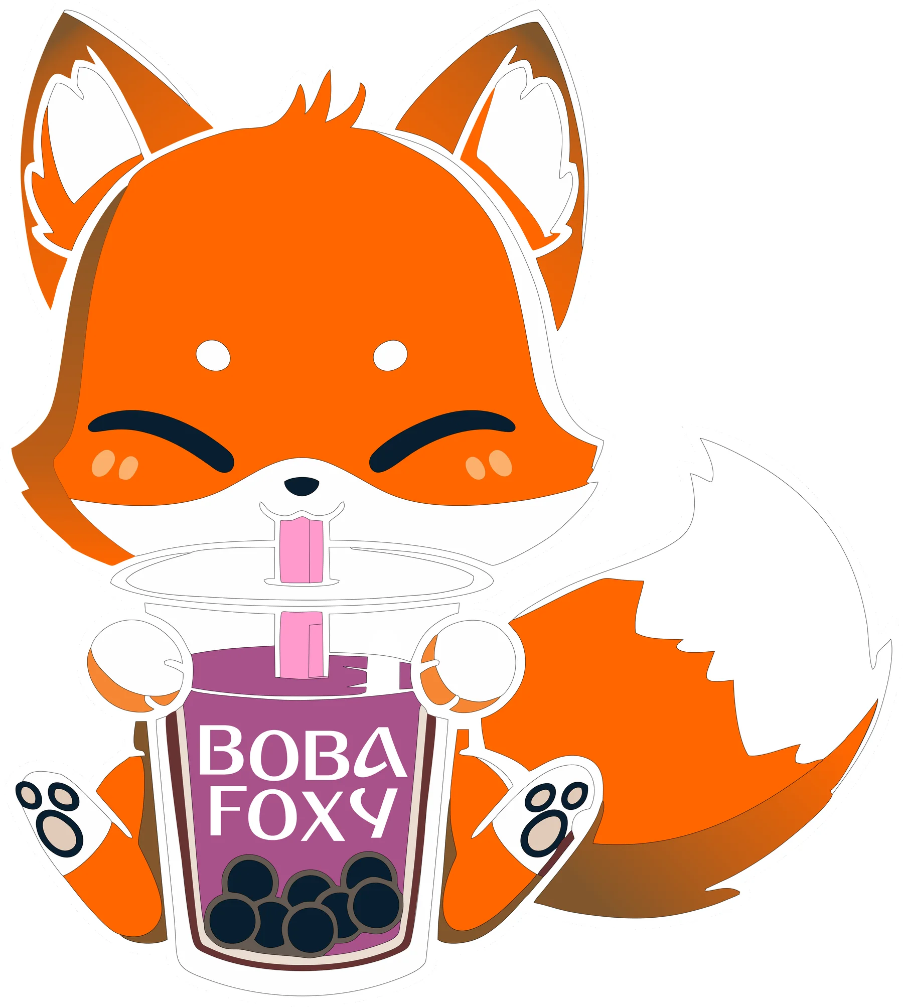 Boba Foxy fox mascot holding boba